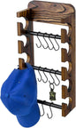 MyGift Baseball Cap Organizer Wall Mounted, Hat Display and Accessories Rack, Baseball Cap Holder with 10 Removable Hanging S-Hooks, Rustic Burnt Solid Wood and Matte Black Metal