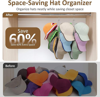 ZEDODIER 2 Pack Hat Organizer for Closet, Rotatable Hat Hanger Holds 36+ Baseball Caps, Space Saving Metal Hat Rack & Cap Holder, No Assembly Required, Hat Storage for Men Women, Silver