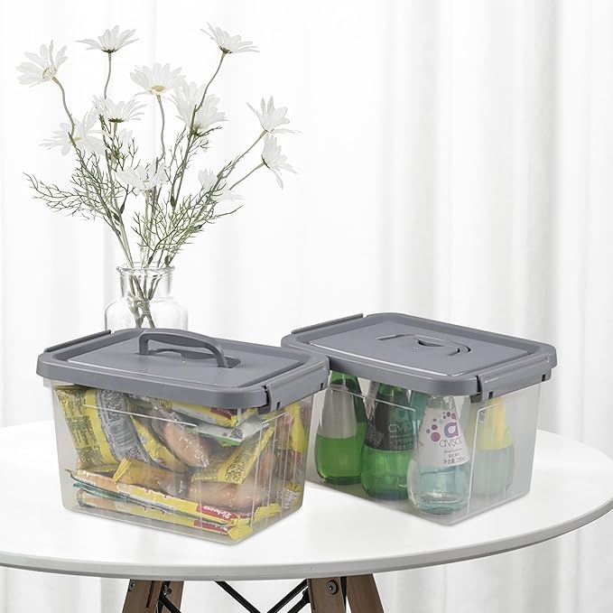 Pekky 5.5 Quart Plastic Latching Storage Bin with Handle, 6 Packs Small Stackable Container Box