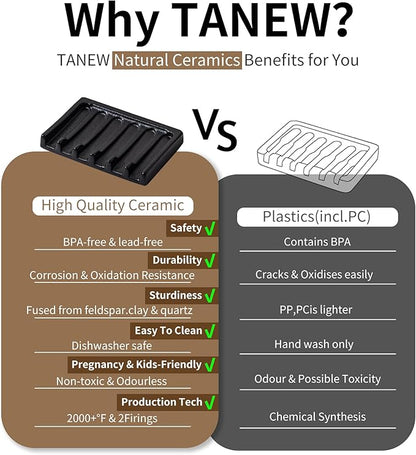Tanew Self Draining Premium Ceramic Soap Dish, Bar Soap Holder, Waterfall Soap Dish, Shower Soap Holder Sponge Holder Soap Tray Soap Savers for Bathroom, Shower, Kitchen, Sink and Countertop