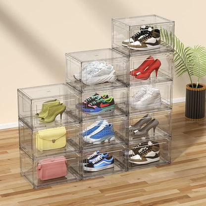 12 Packs Acrylic Shoe Boxes, Clear Plastic Stackable Acrylic Sneaker Boxes, Display Case for Sneaker Fits Up to US Size 15