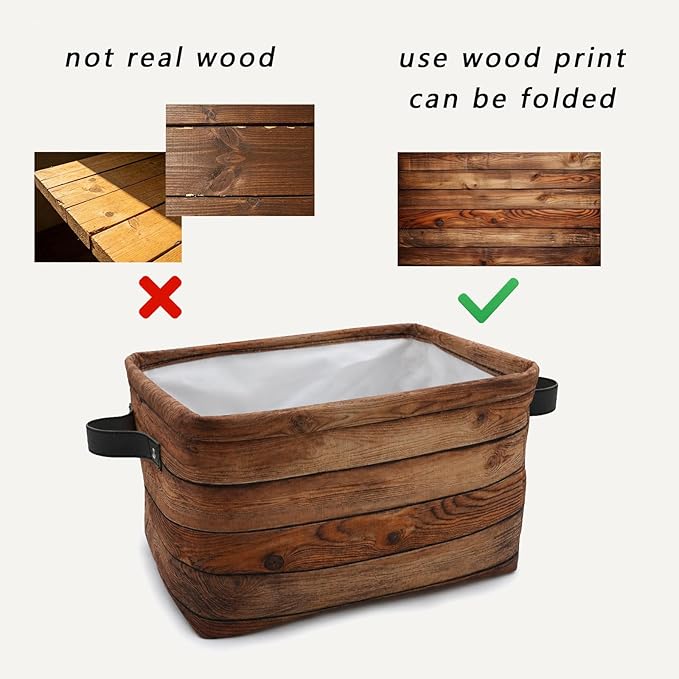 Wood Print (Not Real Wood) Rectangular Retro Vintage Storage Basket Organizer Bin Shelf Baskets For Clothes Gifts For Home Office Dorm