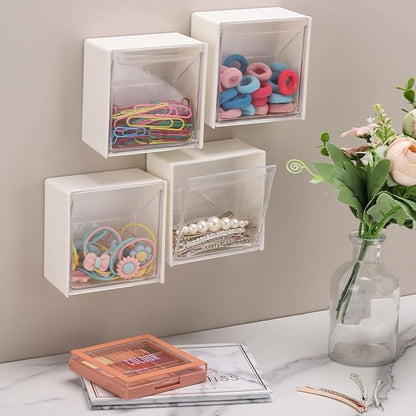 Tecbeauty 4PCS Cotton Pads Holder Dispenser, Wall Mounted Cotton Ball Organizers and Storage Box Rounds Jar Containers for Cotton Ball, Floss, Hairpin, Rubber Band, Clip（3.35in x1.8in x3.35in）