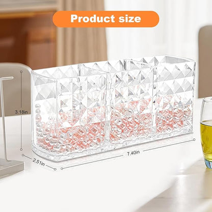 Makeup Brush Holder 3 Slots Acrylic Clear Hair Brush Holder with Pink and White Pearls, Makeup Organizer Brushes for Vanity Office and Bathroom