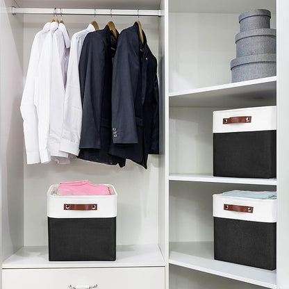 Bagnizer Collapsible Fabric Storage Cubes 11x11 Cube Storage Bins, 4 Pack Closet Baskets Box with Handles for Organizing, Shelf, Toys, Clothes, Home, Office, Nursery (Black&White)