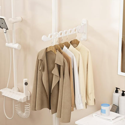 Wall Mounted Clothes Hanger Rack Folding Wall Mounted Clothes Hanger for Laundry (White)