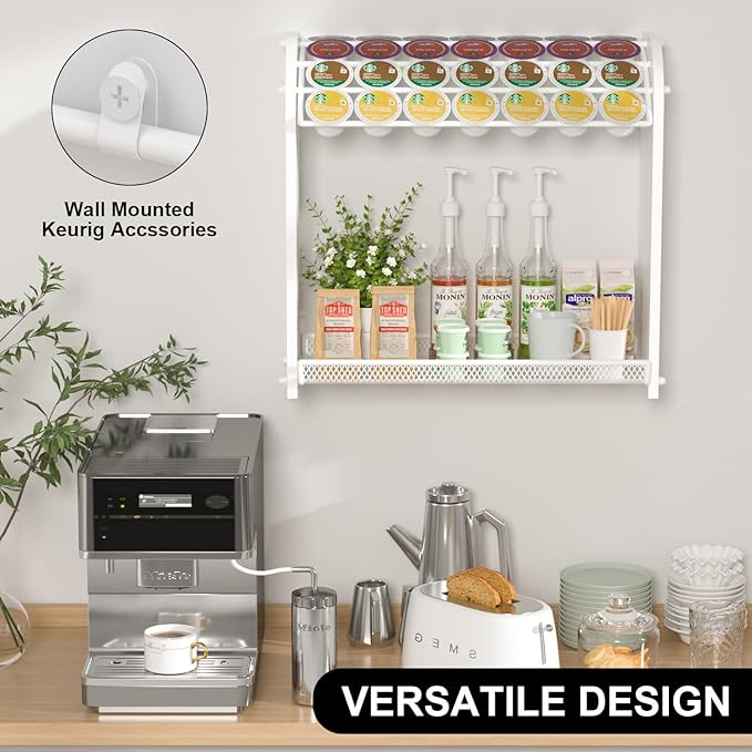 Lixple Coffee Pod Organizer for Countertop, Bamboo K Cup Holder, Easy Assembly Coffee Station Organizer for Home Office Coffee Bar, White