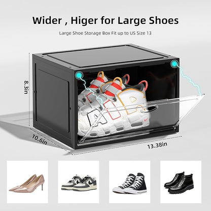 8 Pack XL Drop Side Shoe Box, Entryway Shoe Storage Box, Shoe Organizer for Closet Fit US 12(8 PACK Black)