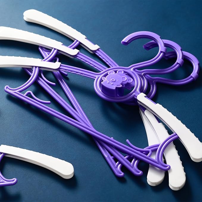Baby Hangers for Nursery Closet 40 Pack Plastic Kids Clothes Hanger Space Saving Non Slip Extendable Toddler 11-14” Adjustable Hangers Heavy Duty Clothing Infant Hanger Bulk, Purple