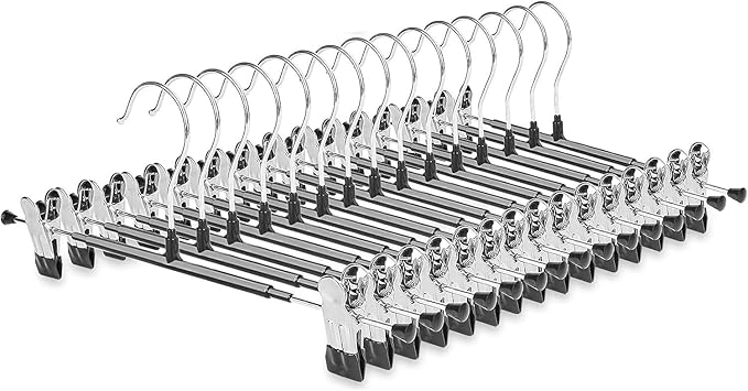 Non-Marking Anti-Slip Pants Hanger and Clip, Space-Saving, for Jeans, Long Pants, Skirts and Shorts - Durable (20, Black)