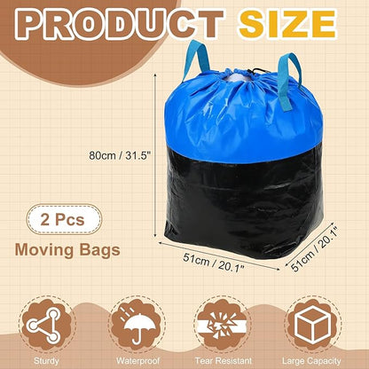 uxcell 2Pcs Extra Large Moving Bags, 20 x 20 x 31.5" Heavy Duty Woven Clothes Storage Totes Waterproof Packing Bags with Elastic Band and Handle for Home Camping Packing Quilts, Blue