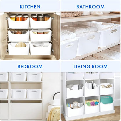 Ytteve 3 Pack Large Plastic Storage Bins with Handles, 13.7x10.2x5.7 Inch White Organizer Containers for Kitchen, Pantry, Closet, Bathroom, Office, Cabinet, Drawer, Snack, Toy & Makeup Organization