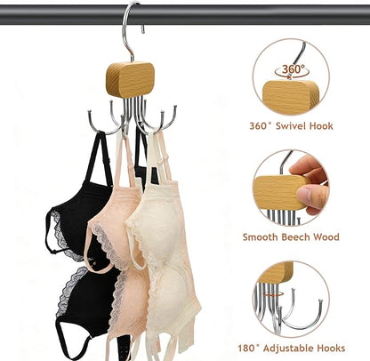 Belt Hanger for Closet, 3 Pack Belt Organizer for Closet Space Saving & Storage, 360° Rotatable & Foldable Hooks, Large Capacity Holder Rack for Tie, Tank Top, Bra, Purse, Hat (Natural)