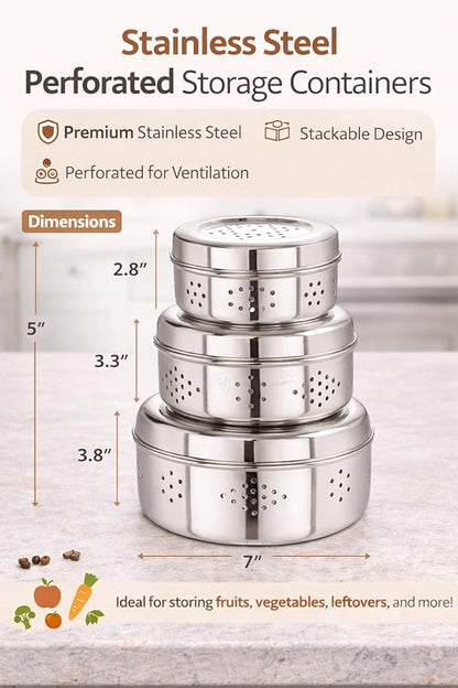Stainless Steel Spice Container with Perforated Lid for Refrigerator Storage, Round