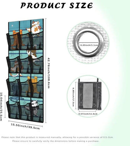 Cute Cat Over The Door Organizer 12 Mesh Pockets Large Capacity Stuffed Space Saving Hanging Storage Pockets for Toys Boots Cosmetics Sundries