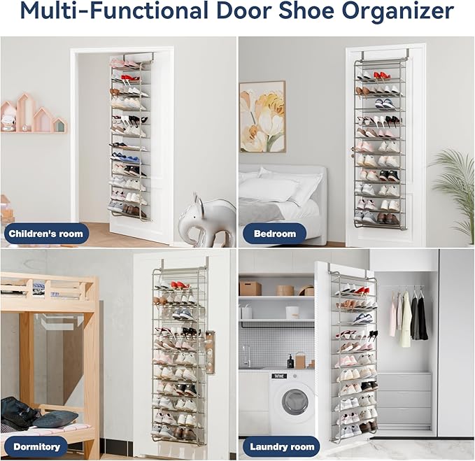 Whitmor 36 Pair Over The Door Shoe Organizer, 12 Tier Hanging Shoe Organizer, Heavy Duty Metal & Mesh Shoe Holder, Hanging Shoe Rack for Closet Organizer & Storage, 74" L x 21.7" W x 7.5" H, Mocha