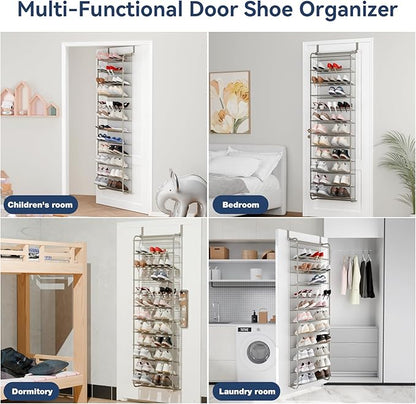 Whitmor 36 Pair Over The Door Shoe Organizer, 12 Tier Hanging Shoe Organizer, Heavy Duty Metal & Mesh Shoe Holder, Hanging Shoe Rack for Closet Organizer & Storage, 74" L x 21.7" W x 7.5" H, Mocha