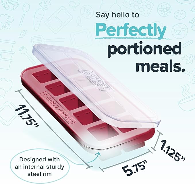 Souper Cubes 2 Tbsp. Silicone Freezer Molds - Perfect for Storing Garlic, Herbs, Ginger, Pesto, Tomato Paste, Lemon Juice, Purees and More - Cranberry – 1-Pack