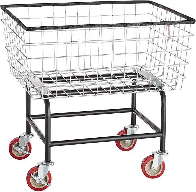 VEVOR Wire Laundry Cart, 2.8Bushel Wire Laundry Basket with Wheels, 26.7''x21.7''x26.4'' Commercial Basket Cart, Steel Frame with Chrome Finish, 4" Casters
