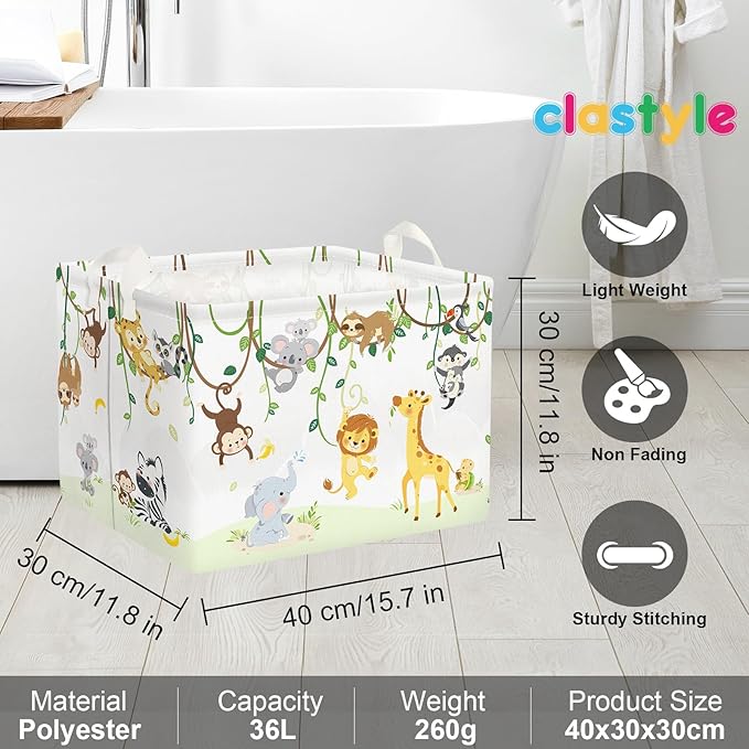 Clastyle Vine Woodland Animal Baby Basket Stuffers Toddler Gift Toy Chest Box Bin Organizer Nursery Room Decor Rectangle Elephant Giraffe Lion Clothes Book Storage Basket