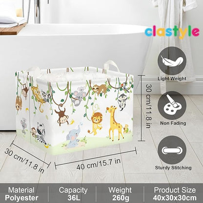 Clastyle Vine Woodland Animal Baby Basket Stuffers Toddler Gift Toy Chest Box Bin Organizer Nursery Room Decor Rectangle Elephant Giraffe Lion Clothes Book Storage Basket