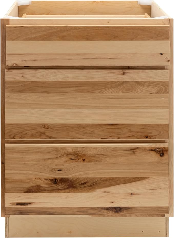 Quicklock RTA (Ready-to-Assemble) | Base Kitchen Cabinets - Shaker Style | Made in America (Rustic Hickory, 24" W x 34.5" H x 24" D 3 Drawer Pots and Pans)