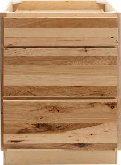 Quicklock RTA (Ready-to-Assemble) | Base Kitchen Cabinets - Shaker Style | Made in America (Rustic Hickory, 24" W x 34.5" H x 24" D 3 Drawer Pots and Pans)
