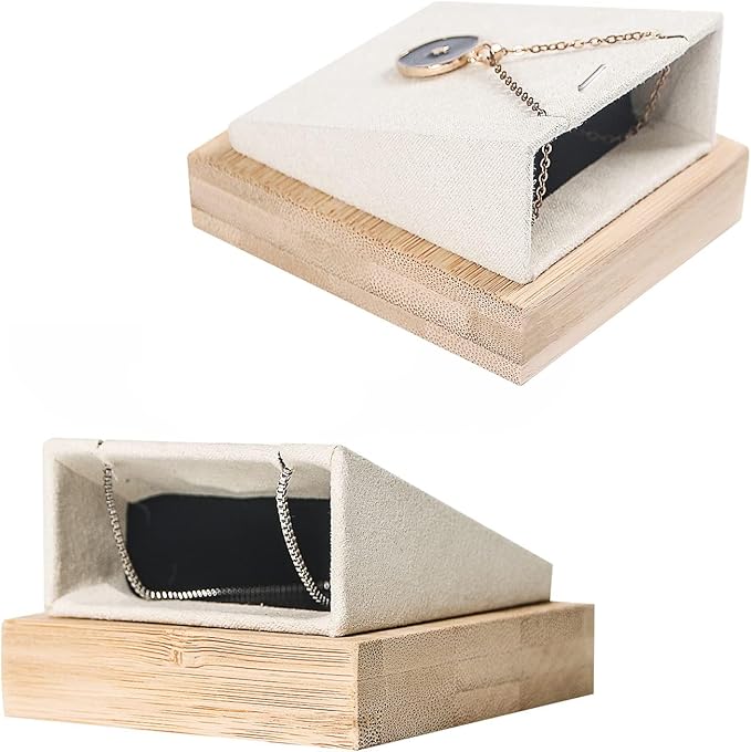 Coward 4Pcs Bamboo Necklace Holder Organizer Pendant Jewelry Dispaly Stand for Selling Pandent Rack for Home Bedroom Drawer (Beige Velvet)