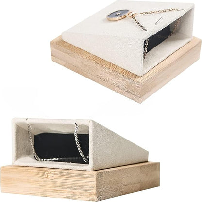 Coward 4Pcs Bamboo Necklace Holder Organizer Pendant Jewelry Dispaly Stand for Selling Pandent Rack for Home Bedroom Drawer (Beige Velvet)