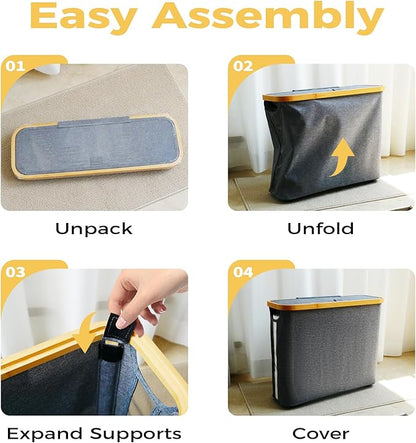 Elegant Toilet Paper Storage with Lid, Narrow Toilet Paper Holder Beside Toilet, Classy Bathroom Tissue Storage, Slim Toilet Paper Storage, Waterproof Oxford Fabric for Mega Rolls 30L (Gray)