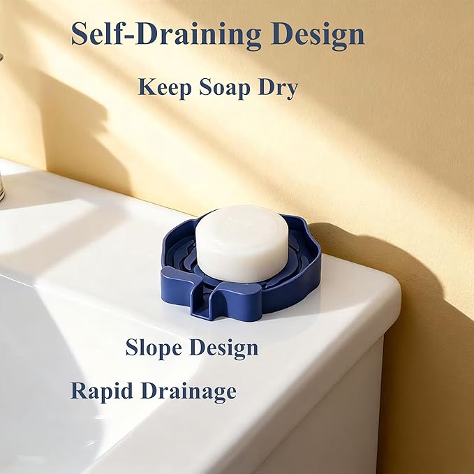 3PC Self-Draining Silicone Soap Dish, Soap Holder/Tray/Saver for Shower, Bathroom, Kitchen, Bathtub, Keep Soap Dry and Easy to Clean (Dark Color)