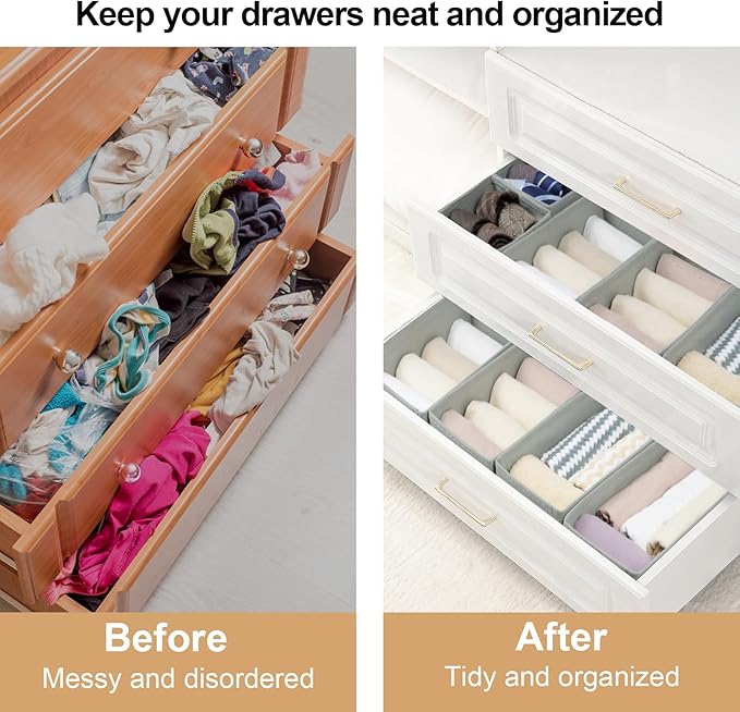 Fordonral Drawer Organizer Clothes, Foldable Fabric Dresser Organizer Closet Organizers and Storage Box for Underwear,Folded Clothes,Baby Clothing,Socks,Bra,Towels,Ties(6M+6S,Gray)