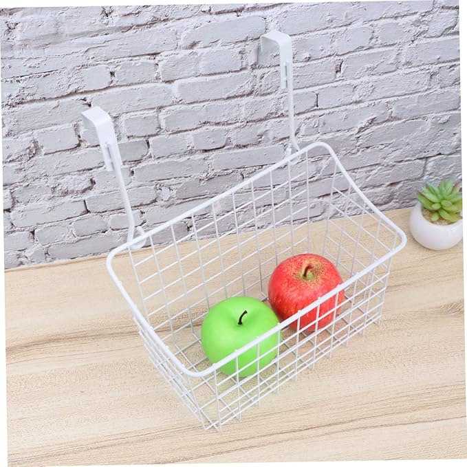 iplusmile White Over Door Hanging Storage Basket Rack for Kitchen Cabinet Wardrobe Office Filing Ventilated Organizer with Rust Coating Easy Install Remove Space Saving Storage