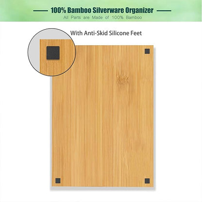 guiogc Bamboo Kitchen Drawer Organizer, 11.6" W x 17" H Silverware Utensil Tray Holder, Wood Cutlery Tray for Silverware, Flatware, Bedroom, Organization of office supplies
