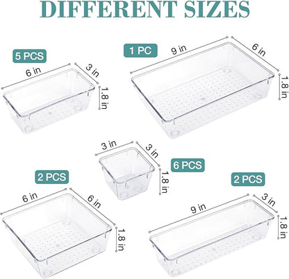 StorMiracle 16 PCS Drawer Organizer Set, 5 Varied Size Bathroom and kitchen Drawer cabinet organizer Trays, Clear Storage Bins for Makeup, Jewelry, Utensils and Gadgets
