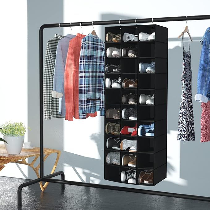 Libeder Hanging Closet Organizers 30 Section Shoe Shelves, Shoe Storage Hanging Shoe Rack, Space Saving Shoe Holder, Black