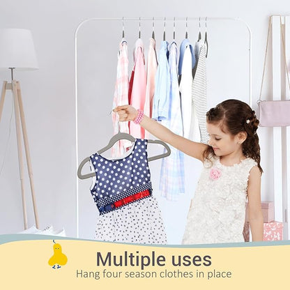 ManGotree 14 Inch Kids Velvet Hangers for Closet, Ultra-Thin Space Saving Children's Clothes Hangers, Non-Slip Felt Toddler Hanger for Youth's Clothes (32 Pack, Grey)