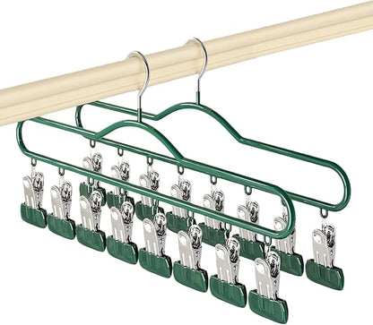 2 Pack Green Hanging Legging Organizer – 16 Clips Windproof Pants Hanger, Space-Saving Closet Organizer for Leggings, Scarves, Hats, Socks, Bras