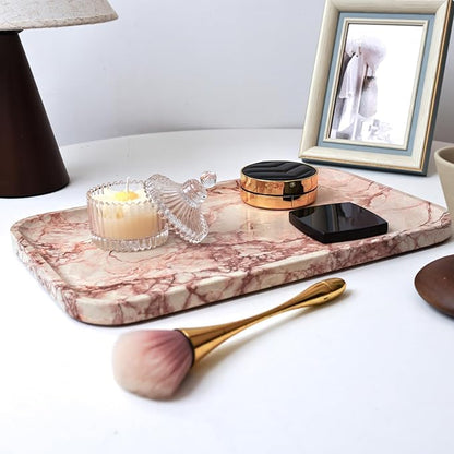 Yew & Tulip 14" x 8.5" Natural Marble Tray for Kitchen, Bathroom, Living Room – Serving/Decorative Vanity Tray for Jewelry, Candles, Decor (Pink)