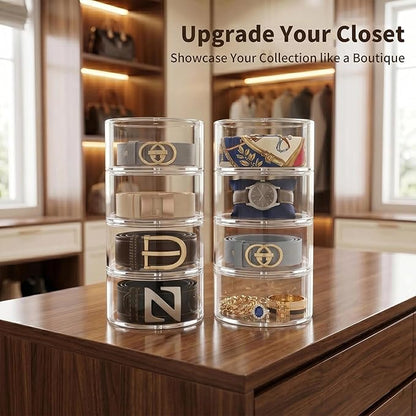 Belt Organizer for Closet Storage: Clear Acrylic 8-Layer Stackable Belt Box, Space-Saving Neat Case Holder