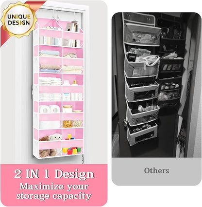 Ofiray-home Pink Over The Door Organizer 5 Tiers, Extra Large Behind Door Storage of 10 Compartments, 50 lbs Weight Capacity Over The Door Storage for Closet, Diaper Organizer