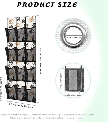 Dog Paw Print Over the Door Shoe Organizer 12 Large Mesh Pockets Foldable Shoe Rack for Door Hanger Storage Holder for Dorm Bedroom