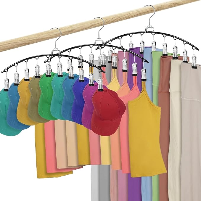 3 Pack Legging Organizer for Closet,Metal Yoga Pants Hanger with 10 Clips Hold 30 Leggings,Jeans,Hats,Bras,Shorts,Socks,Space Saving Hanging Closet Organizers and Storage,Black