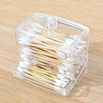 Cotton Swab Holder with Lid - Clear Plastic Bathroom Vanity Organizer, Shatterproof U-Slot Cotton Swab Dispenser Canister, Dustproof Countertop Container for Cotton Swabs & Apothecary Storage