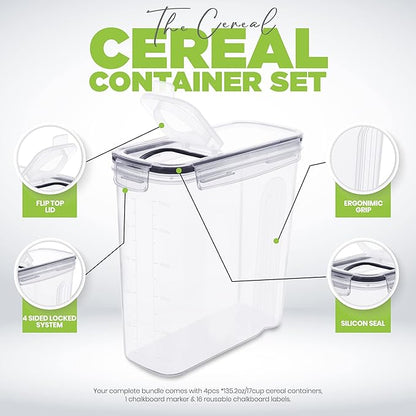 Utopia Kitchen Cereal Containers Storage Set – 3 Pack 4L(135.2 oz) Airtight Food Storage Containers with Lids, BPA-Free Cereal Dispensers for Pantry Organization and Storage (Clear)