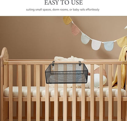 Bedside Organizer - Black Bedside Hanging Wire Basket Organizer With Adjustable Hook Spacing - Dormitory Bed Storage Caddy For College Dorm Room Bunk Bed