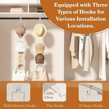 10 Pack Over The Door Hat Organizer for baseball caps | Multi-Functional Baseball Hat Rack for Closet | Wall Mounted Hat s torage organizer | 5 types of accessories cap holder stand w hooks ,White