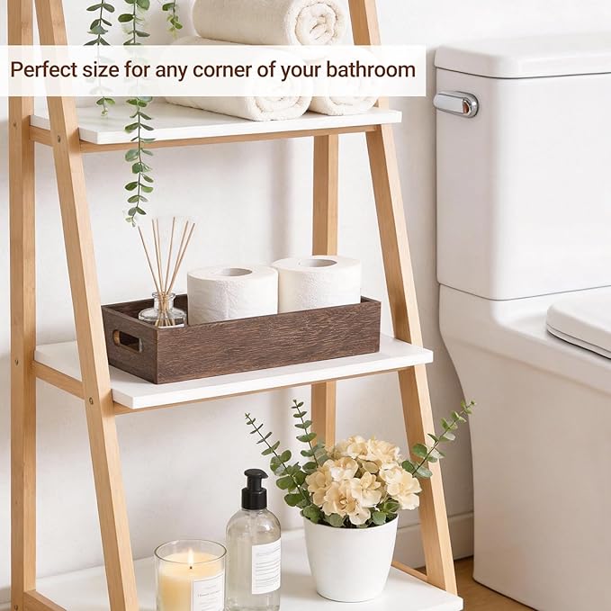 Mkono Bathroom Basket Wood Toilet Paper Storage Basket with Handle for Organizing, Farmhouse Tank Topper Tray, Rustic Home Decor for Shelf, Countertop, Bedroom, Livingroom, Kitchen, Brown