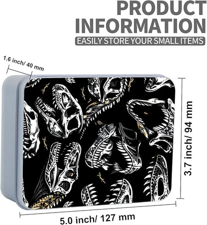Metal Tin Box Sturdy Metal Storage Box with Lid, Large Container Holder for TCG Cards,Car Keys,Cookies,Tin Containers for Gift,5.0x3.7x1.6 Inch,Exquisite Pattern Design(Fossil Dinosaur)