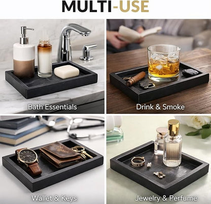 Natural Black Marble Tray for Bathroom | Kitchen | Vanity | Desktop, Stone Organizer for Coffee Table, Dresser, Nightstand, Candles, Soap, Towel, Plant, Jewelry (10" x 6"), Rectangular